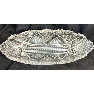 Antique American Brilliant ABP Cut Crystal Aztec Relish/ Celery Dish (2654)